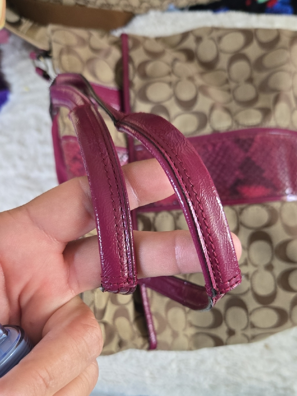 Coach Signature Canvas Tote with Fuchsia Leather Trim - Picture 12 of 12